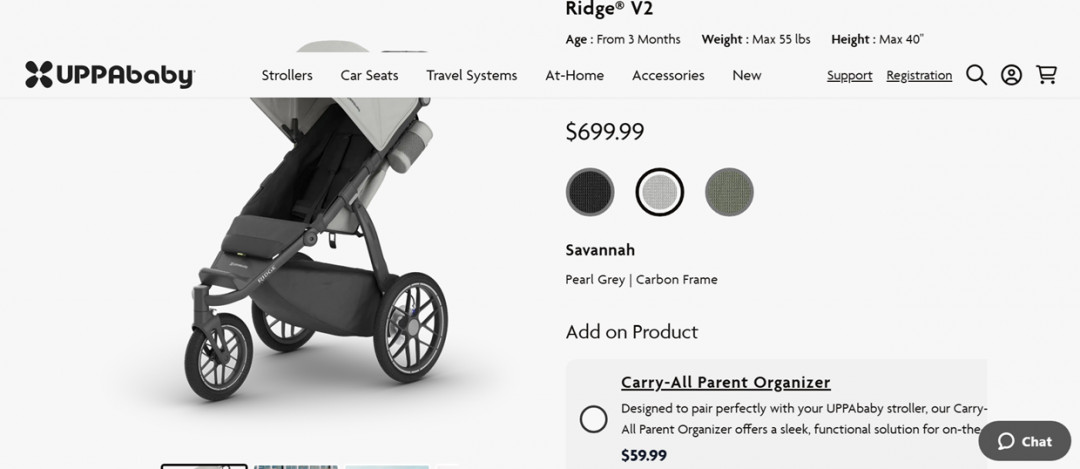 uppababy Ridge V2 jogger stroller - 55lbs max - savannah (pearl grey) (model: 1403-rdg-na-sav) image 2