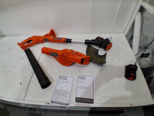 2PC BLACK + DECKER STRING TRIMMER/EDGER & SWEEPER/BLOWER SET WITH LITHIUM BATTERY & CHARGER - 20V, 10" - BLACK/ORANGE (MODEL: LCC221) image 5