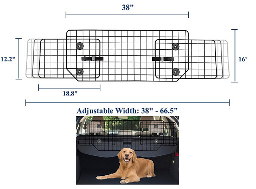CASIMR HEAVY-DUTY DOG BARRIER ADJUSTABLE TO FIT CARS, SUVS, AND VEHICLES, SMOOTH DESIGNED PET WIRE BARRIERS, 38" - 66.5", BLACK image 2