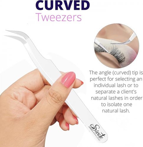 2 (2PC) SIVOTE Hand Calibrated Straight & Curved Tip Eyelash Extension tweezers - white lavender (MODEL: 96MH1) image 2