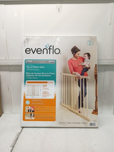 EVENFLO WALK-THRU TOP OF STAIRS extra wide BABY and PET GATE - 32" x 30" - 48" - NATURAL WOOD brown (MODEL: 1050) image 2