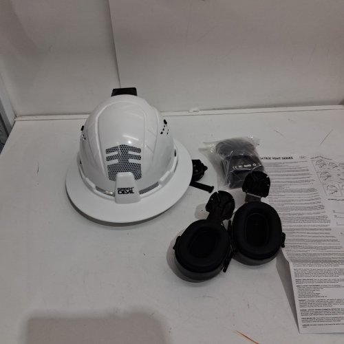 green devil 4-in-1 Full Brim Hard Hat with Headlight,Ear Muffs,Visor - osfm - WHITE image 4