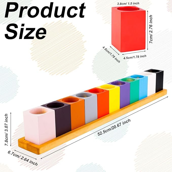 12pc wooden coloured pencil crayon holder with 11 rectangular round-edge CUPS - 26" - multi-colour (model: K15077) image 2