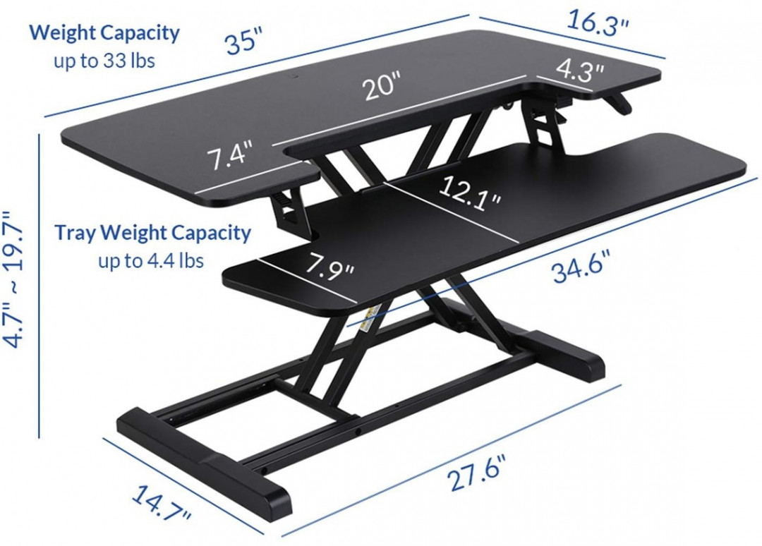 FlexiSpot Height Adjustable Standing Desk Converter - 33LBS CAP - 35" x 16.3" x 4.7" to 19.7" - Black (Model: M37LB-Black/M7MB) image 2