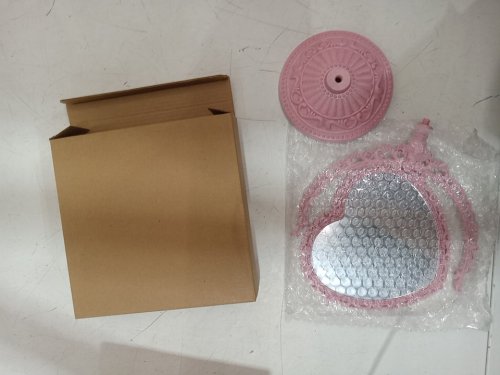 vintage Mini heart shaped cosmetic tabletop mirror - 10" x 6" - pink image 2