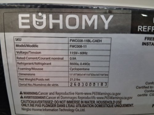EUHOMY BEVERAGE REFRIGERATOR COOLER WITH 40°F-61°F DIGITAL TEMPERATURE CONTROL - 18L (HOLDS 25 CANS) - BLACK (MODEL: FWC008-11BL-CAEH /‎ WC-6B) image 10