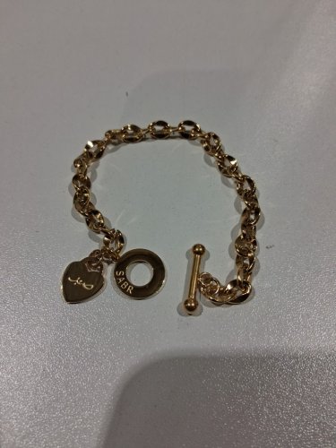 link chain "صبر, Sabr/patience" heart charm toggle clasp bracelet - 7.5"/7mm width - gold image 3