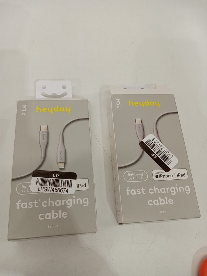 2 HEYDAY fast charging lightning to USB-C cables - 5v - 3FT - Grey image 2