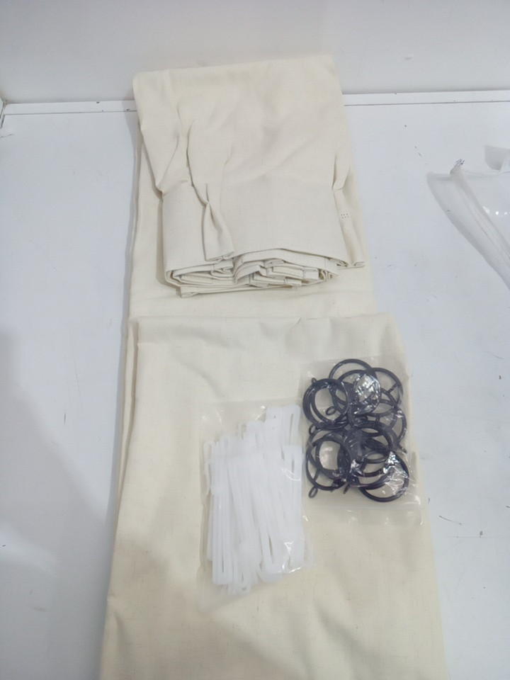 (2 PANEL) TOPFINEL Pinch Pleated Linen Curtains WITH RINGS AND ADJUSTABLE HOOKS - 40" X 80" - cream image 3