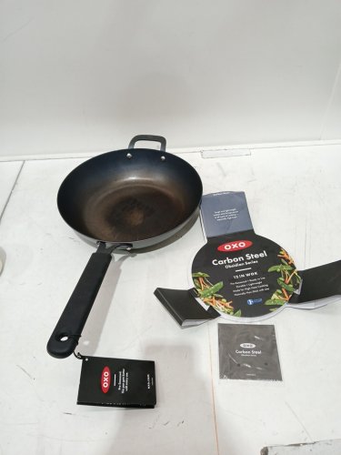 oxo obsidian carbon steel wok pan - 12" - black image 3