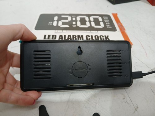 led mirror alarm clock, battery or usb powered - black image 3