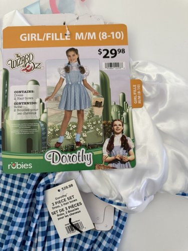 3PC GIRLS RUBIES WIDARD OF OZ DOROTHY COSTUME - MEDIUM (8-10) - BLUE AND WHITE image 3