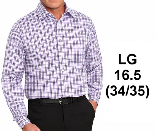 MEN'S KIRKLAND SIGNATURE TAILOR FIT DRESS SHIRT - LARGE 16.5 (34/35) - PURPLE/BLUE PLAID (STYLE: 3918218) image 1