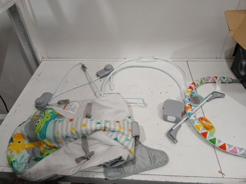 bright starts vibrating bouncer with 3-point harness and removable toy bar - 20lb max - safari fun (model: 12204) image 3