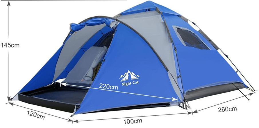 night cat double layer waterproof pop-up instant set up camping tent - 2-3 person cap - green/grey image 2