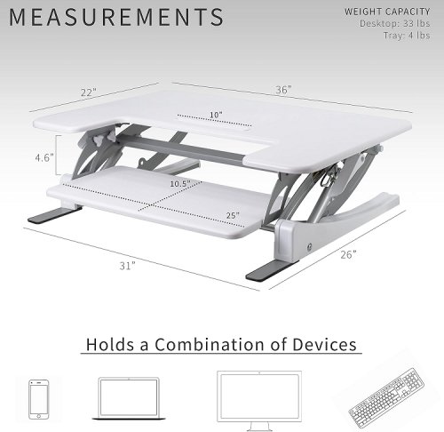 VIVO ADJUSTABLE STANDING DESK CONVERTER RISER - 36"X22"L / 6.5"-17"H - DARK WOOD (MODEL: DESK-V000VD) image 2