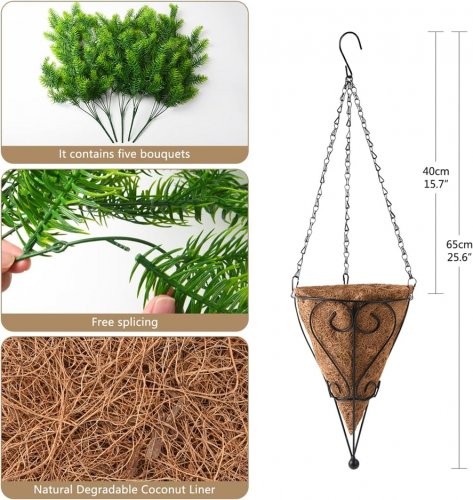 zfprocess artificial faux hanging plant with basket image 2