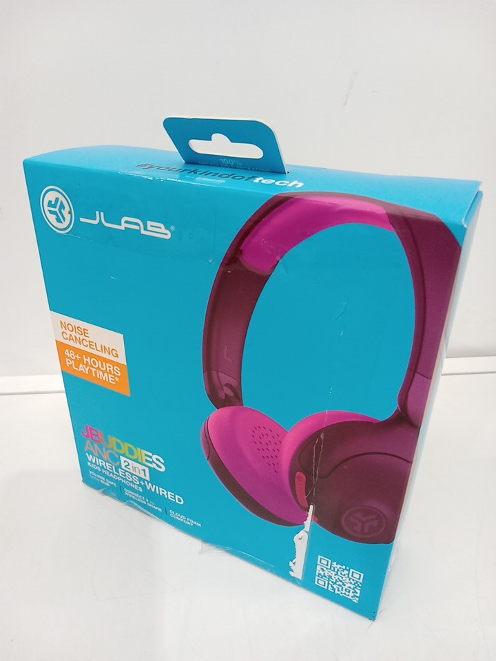 JLab Kids 2-in-1 JBuddies ANC Wireless and Wired Noise Cancelling Bluetooth Headphones - Pink / Purple (Model: HBKANCRPURPNK122) image 2