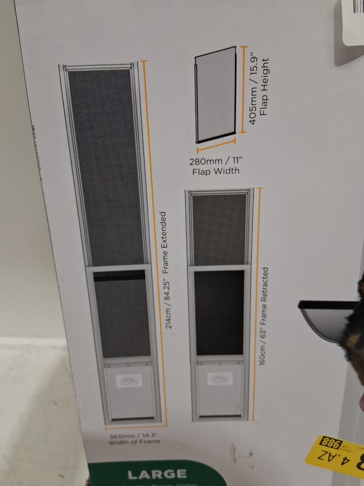 hakuna pets mesh sliding patio door pet door insert with aluminum frame - 14.3" X 63" - 84.25" - White (model: 5007) image 5