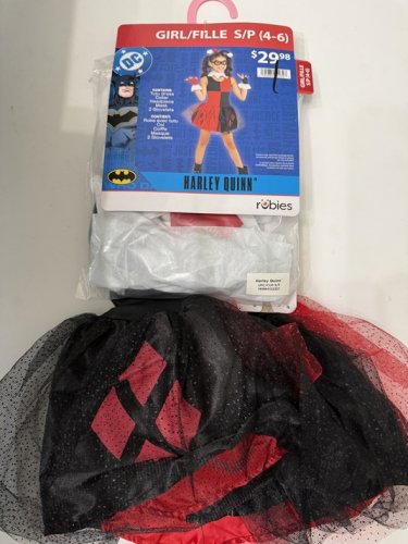 6PC GIRLS RUBIES DC HARLEY QUINN COSTUME - SMALL (4-6) - RED/BLACK/WHITE image 2