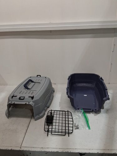 AMAZON BASICS TWO-DOOR TOP-LOAD HARD SIDED PET TRAVEL CARRIER - 19" - BLUE/GREY - (MODEL: 6009-S) image 2