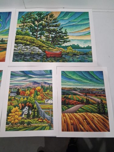6 ASSORTED RURAL LANDSCAPE ART PRINTS ON CARDSTOCK FROM VARIOUS ARTISTS - 24" x 20"/20" X 16"/14" X 11" - MULTICOLOR image 3