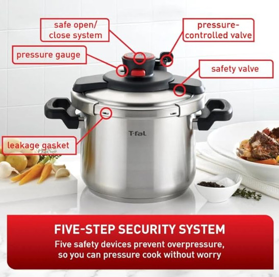 T-fal Clipso Stainless Steel Pressure Cooker- 6-litre  (MODEL-7114000369) image 2