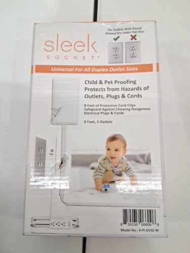 SLEEK SOCKET CHILD & PET PROOFING EXTENSION CORD - 8FT - 3 OUTLET - WHITE - (MODEL:9-C/P-OVSZ-W) image 4