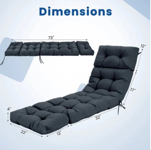 costway outdoor lounge chaise cushion for high back chairs - 22" x 73" x 4" - dark grey (model: hz10617gr-1) image 2