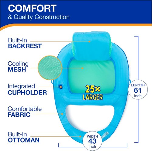 SWIMWAYS Premium XL Recliner Chair Spring float - 61" x 43" - 300lbs cap -blue image 2