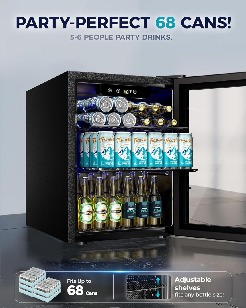 euhomy 60 can mini fridge with adjustable shelves - 1.6cu.ft. - black - (model: br001-60) image 2