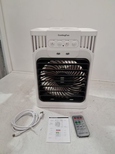 TIOKVIOP 4-in-1 personal portable evaporative air cooling fan with remote, 3 wind speed, 3 cool mist, 2-8 hour timer, and led light - WHITE (model: ab-1) image 3