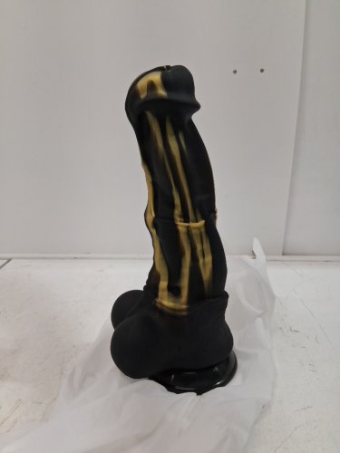 MATATA GIANT MONSTER SILICONE DILDO WITH POWERFUL SUCTION CUP BASE - 10"L X 2.5" - BLACK/YELLOW (MODEL: a1705-black-s-ma) image 3