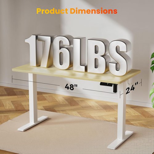 KINGSMITH Height Adjustable Electric Standing Desk with 2 Hooks - 48" x 24" - 176LBS CAP - WHITE/OAK (MODEL: ETSFI28) image 2