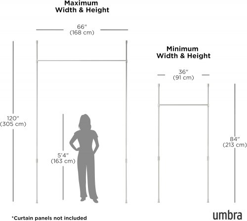 umbra  ANYWHERE EXPANDABLE ROOM DIVIDER DAMAGE FREE TENSION CURTAIN ROD 36" - 66" x 84" - 120" - nickel 1012718-765-REM) image 2