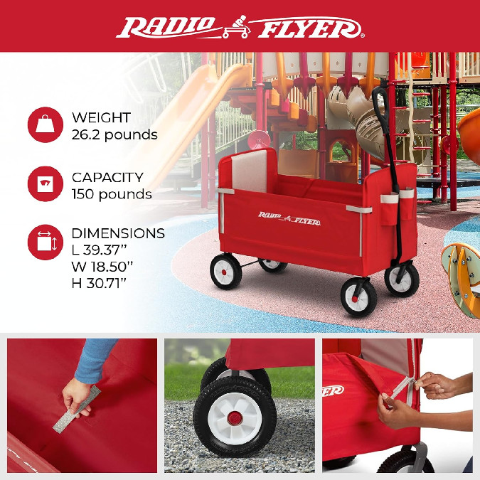 RADIO FLYER ALL-TERRAIN 3-IN-1 EZ FOLD WAGON FOR KIDS AND CARGO - MAX 150 LBS - RED (MODEL: 3955) image 3