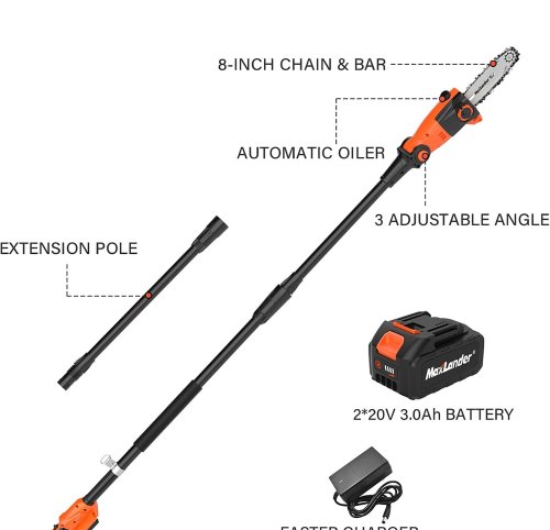 Electric Cordless Pole Saws for Tree Trimming - 8" -up t0 16Ft - orange/black (model: ML8J318-2) image 2