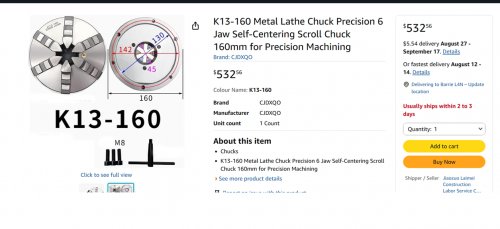 Metal Lathe Chuck Precision 6 Jaw Self-Centering Scroll Chuck - 160mm - 3000r/m -black/silver (model: K13-160A(d1-4)) image 3