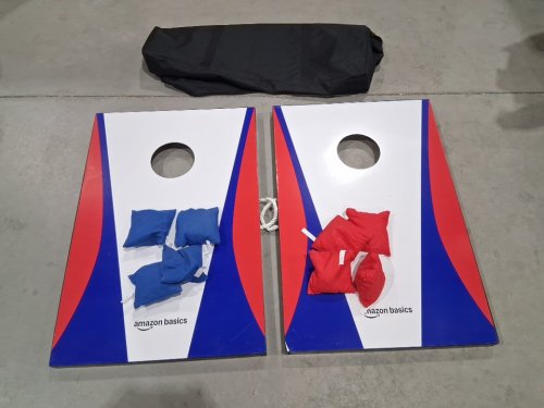 AMAZONBASICS WOODEN CORNHOLE SET - red/white/blue image 4