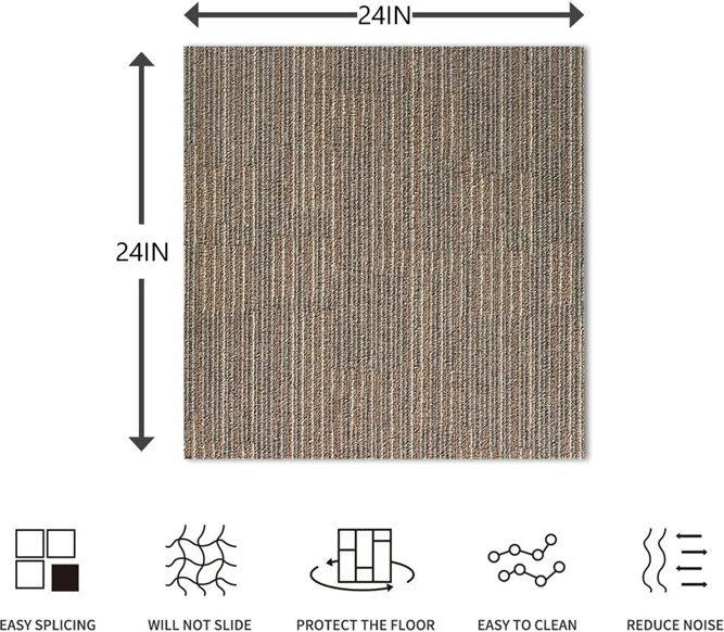 18PK Petgrow Easy DIY Installation Non-Slip Soft Padded Commercial Carpet Tiles - 24" x 24" Squares - 18 Tiles - 72 sq ft - Khaki (model: Pg-cct-24x24-sample) image 2