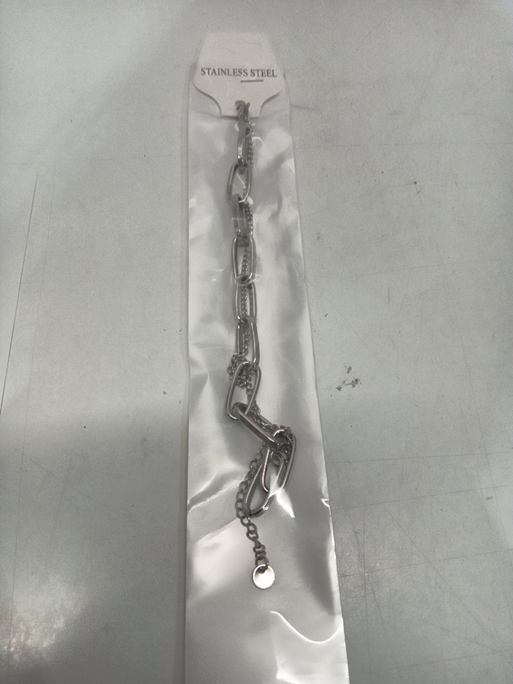 WOMENS JCO DOUBLE layered paperclip chain bracelet - stainless steel image 2