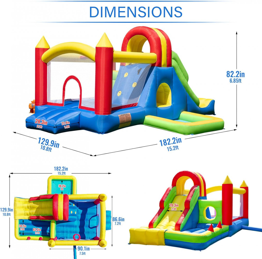 HuaKastro Bouncy Castle with Tall Slide, Climbing Wall, Water Pool, & Bouncy Ball Pit - 15FT X 6.8FT - MulticoloUr image 2