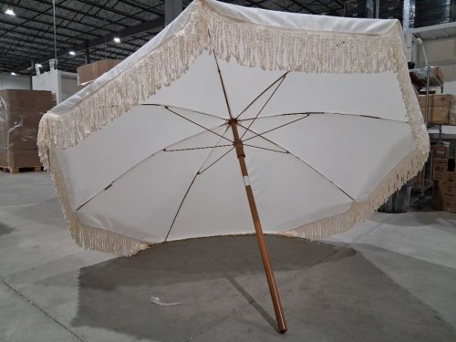 AMMSUN Outdoor Patio beach Umbrella with Fringe Tassel - 7ft, UPF50+, Premium Steel Pole and Ribs, Push Button Tilt - cream white (model: AM76009) image 6