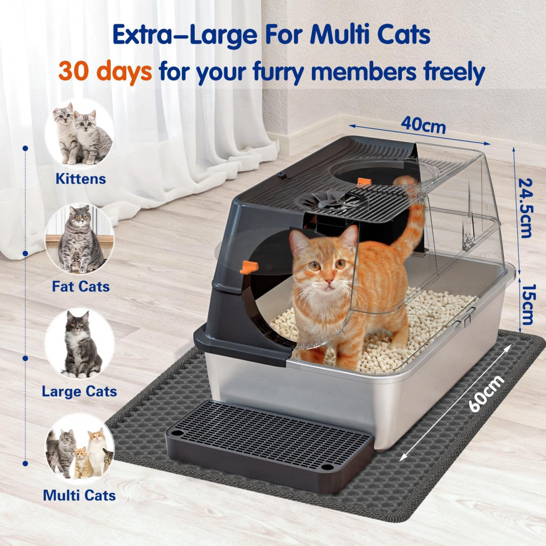 Citylife Stainless Steel Flip-Top Cat Litter Box with Lid - XL - BLACK/GREY image 2