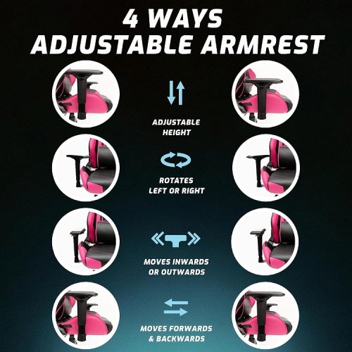 Matrix Adjustable Ergonomic Gaming Chair with PU Leather, Lumbar Support, And 180 Degree Recline - Support up to 330LBS - Black / Pink (Model: 8092) image 3