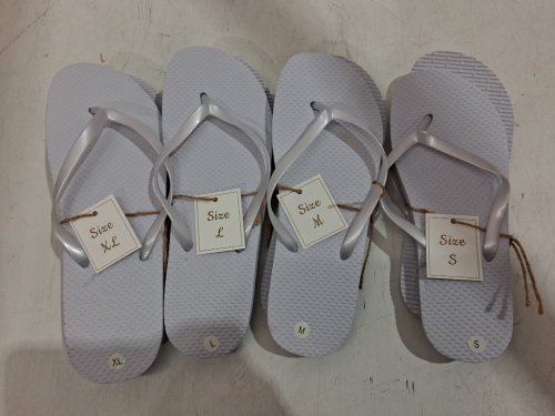 24pr flip flops for wedding guests - includes size cards & drawstring bags - 4 sizes - white image 3