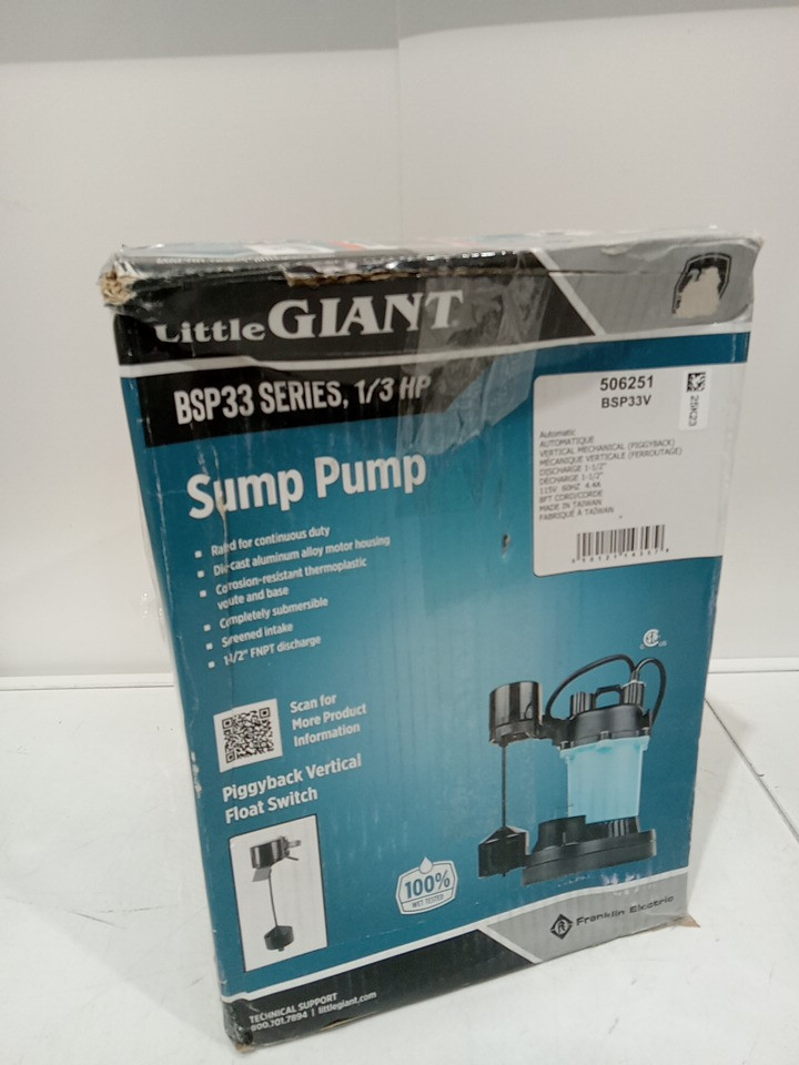 Little Giant BSP33V Automatic Submersible Sump Pump -1/3hp -115v - 48gpm - 2880GPH - blue (MODEL: 506251) image 2