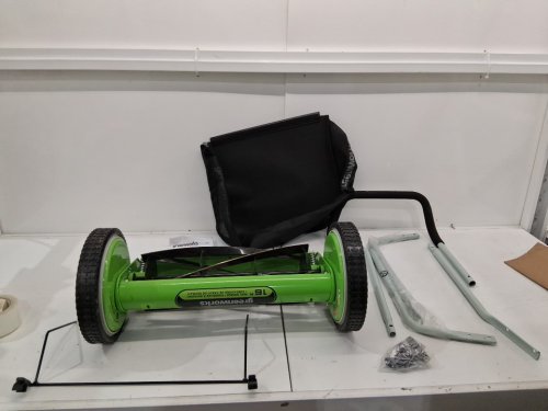 GreenWorks 16" Reel Lawn Mower with Grass Catcher - Green (Model: 25052) image 2