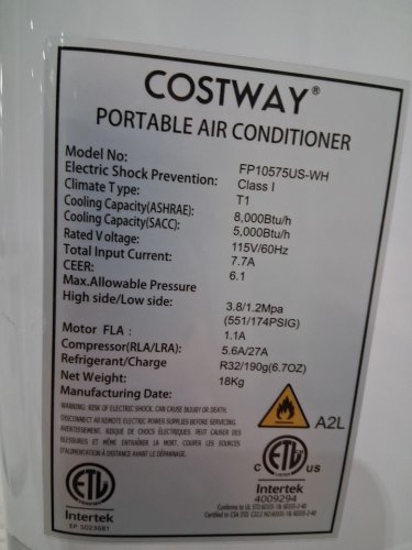 COSTWAY Portable Air Conditioner, with Fan & Dehumidifier Mode, Quiet AC Unit with Sleep Mode - 8000 BTU - WHITE (MODEL: FP10263US) image 7