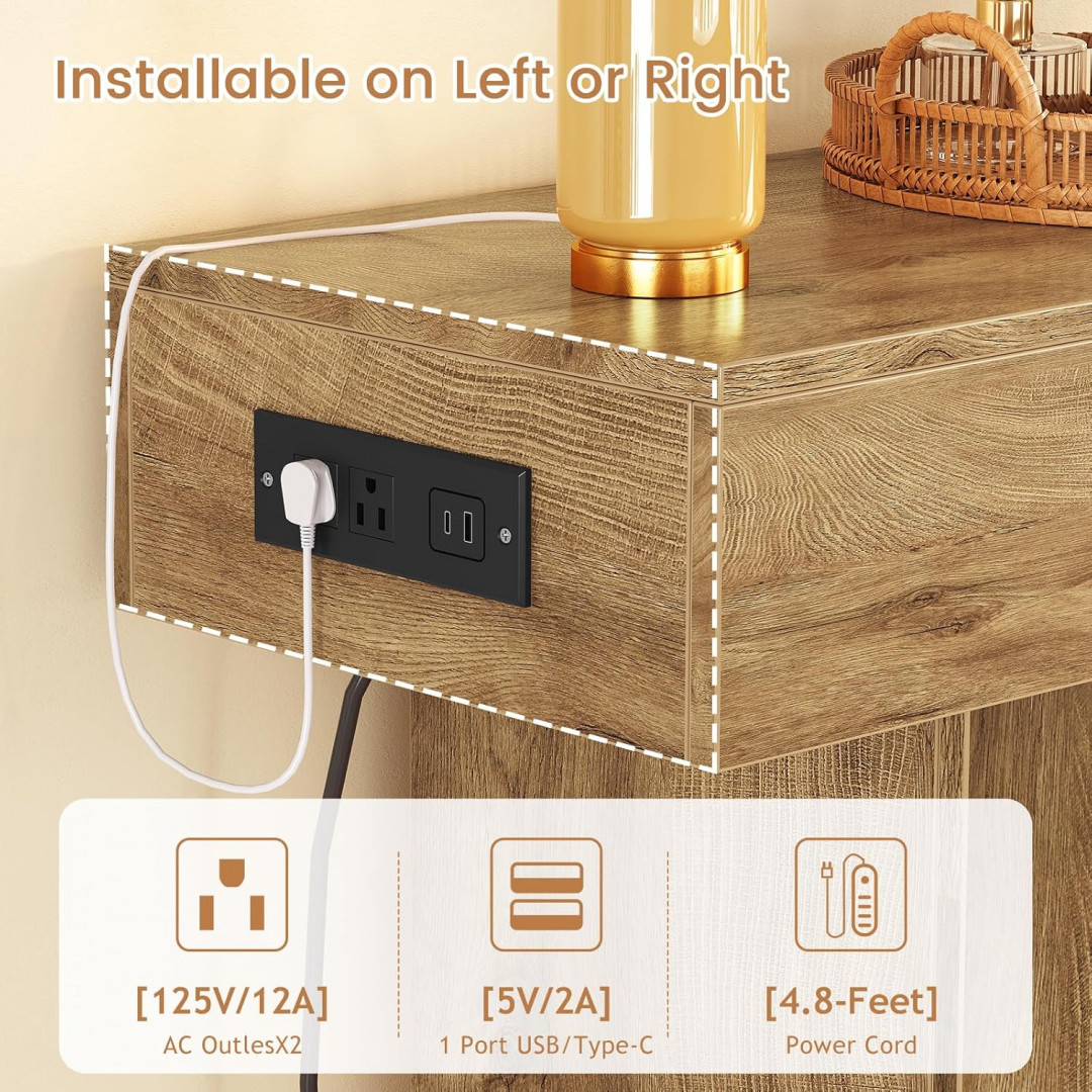 teenfon thickened wooden console table with charging station and led lights - 47" x 14" x 33" - natural oak - (model: nxgz008ndn-dx) image 3
